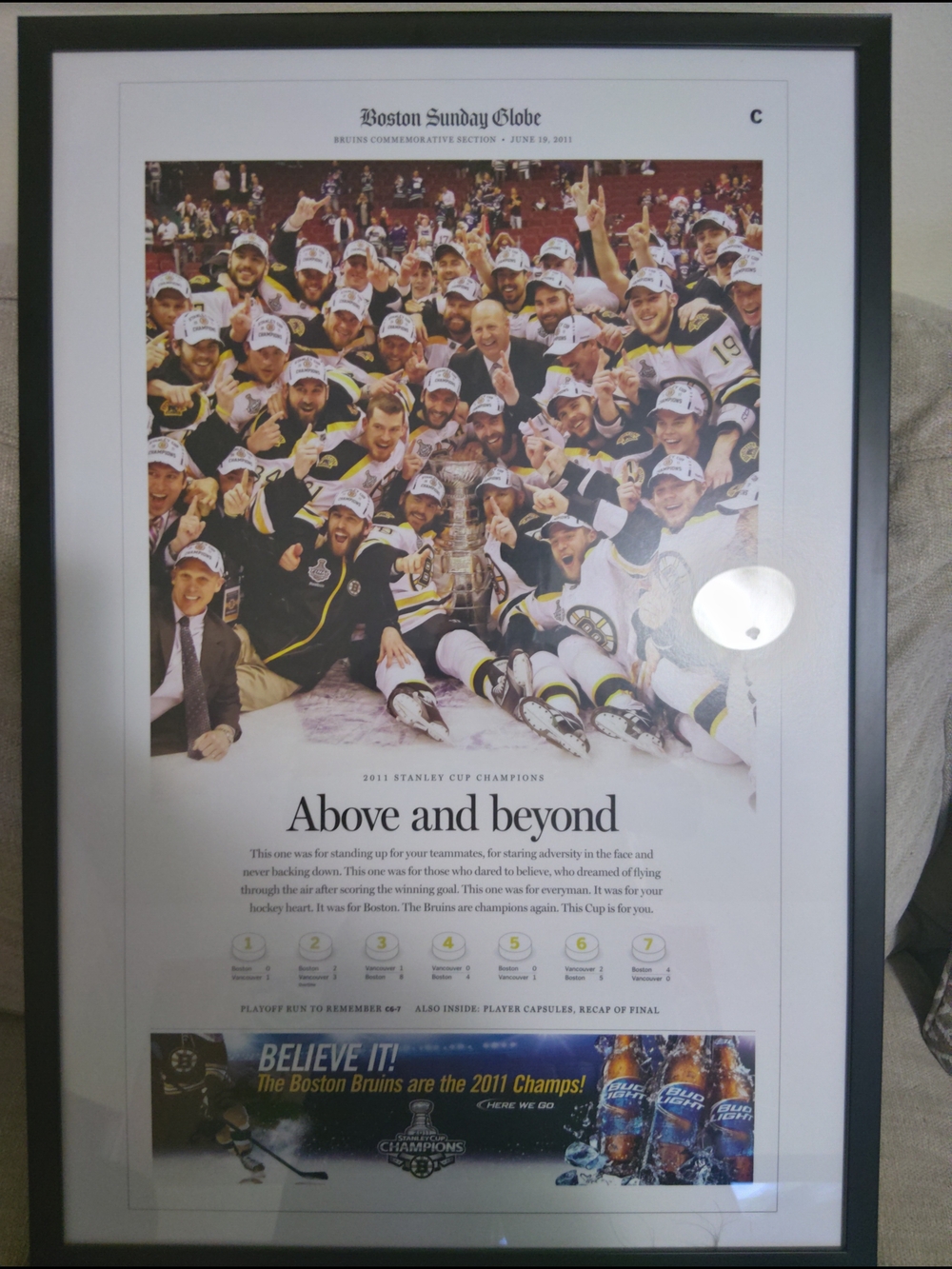 Boston Bruins 2011 Stanley Cup Champions Framed Poster - Black/White/Yellow